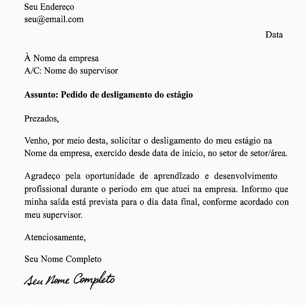 Imagem que ilustra uma carta de demissão para estágio.